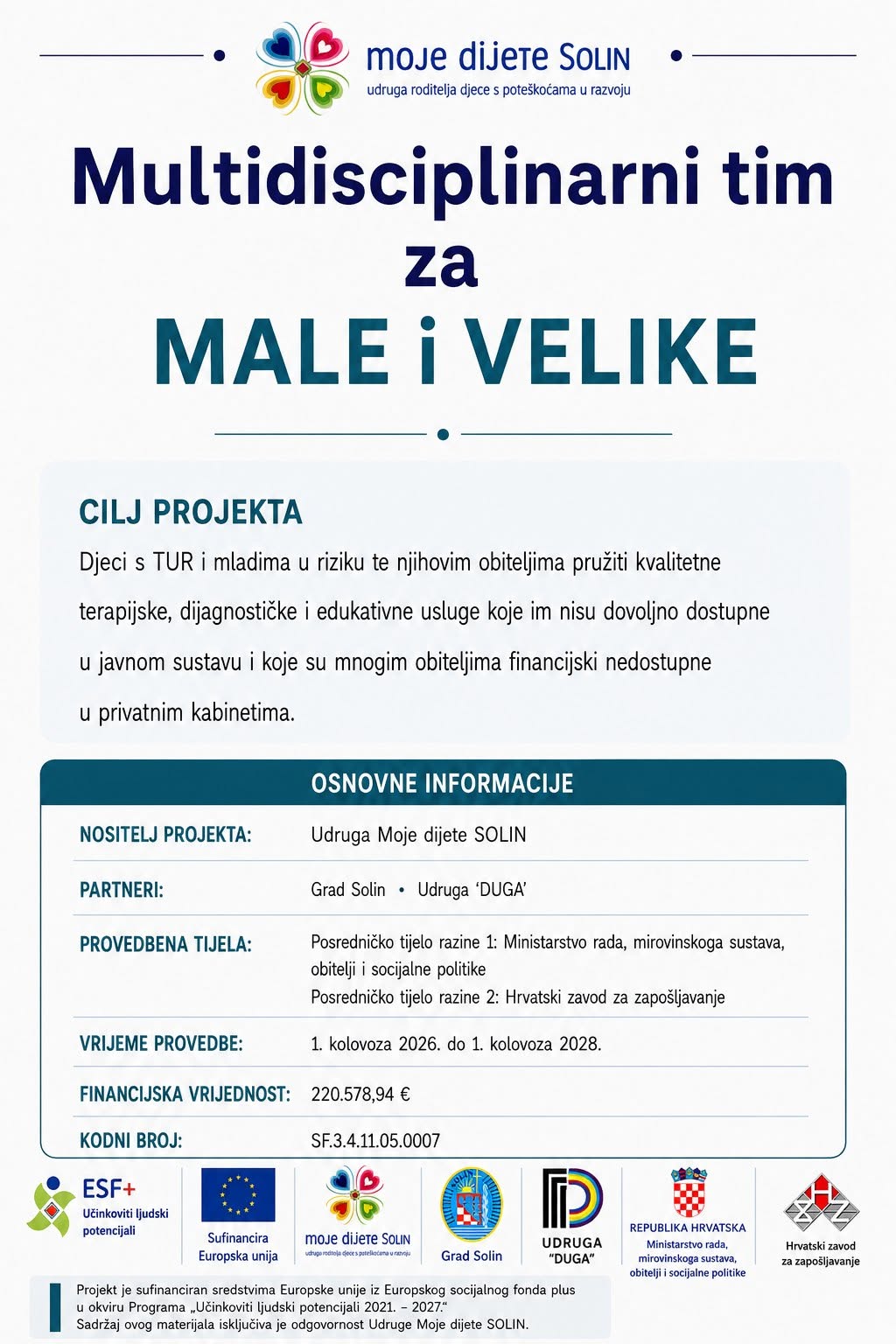 Plakat projekta Multidisciplinarni tim za MALE i VELIKE